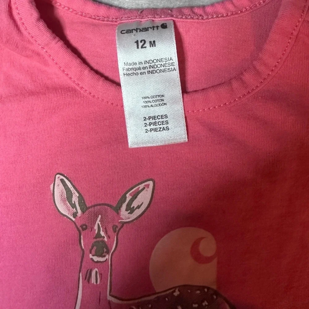 Carhartt Baby Girls 12M 2-Piece Set Pink Deer Peplum Top Camo Leggings Outfit